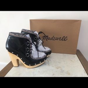 Belle by Sigerson Morrison for Madewell black fur clog high heel booties size 8